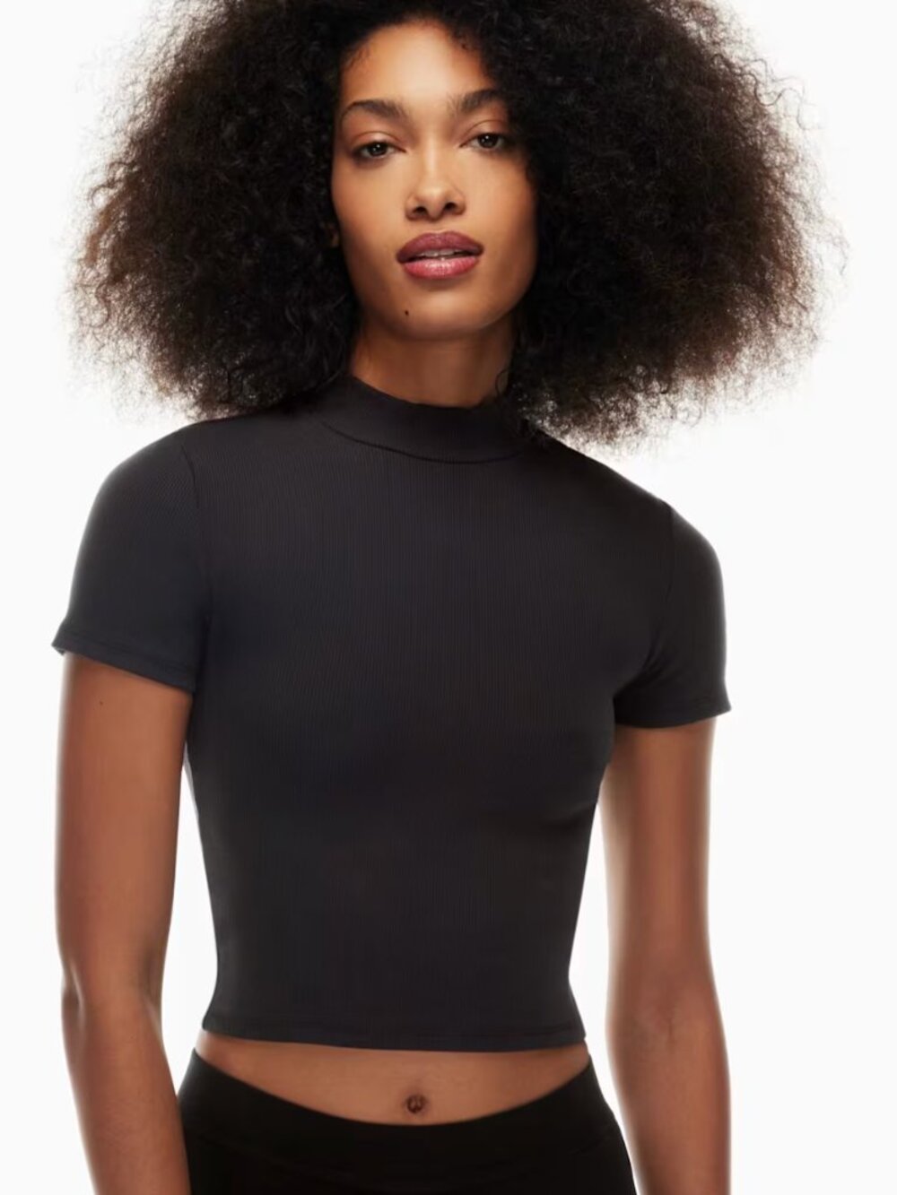 Aritzia (size M) Babaton Black Short-Sleeve Mock Neck Crop Tee